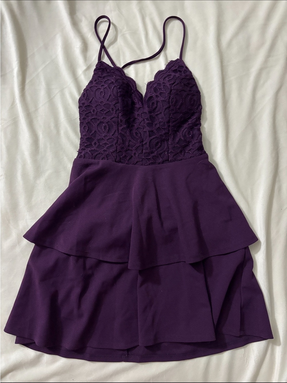 Purple Tiered Lace Bodice Mini Dress